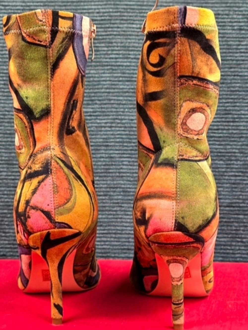 Vivianly Pointy Toe Stiletto Heels Printed Sock Ankle Booties - Picture 11 of 16